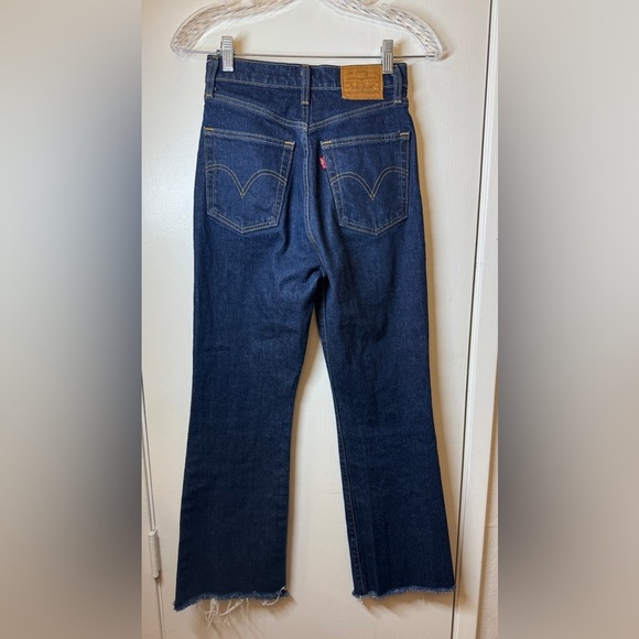 Levi’s Premium Women’s Ribcage Boot Dark Blue Wash Button Fly Blue Jeans Size 25 - Picture 1 of 14